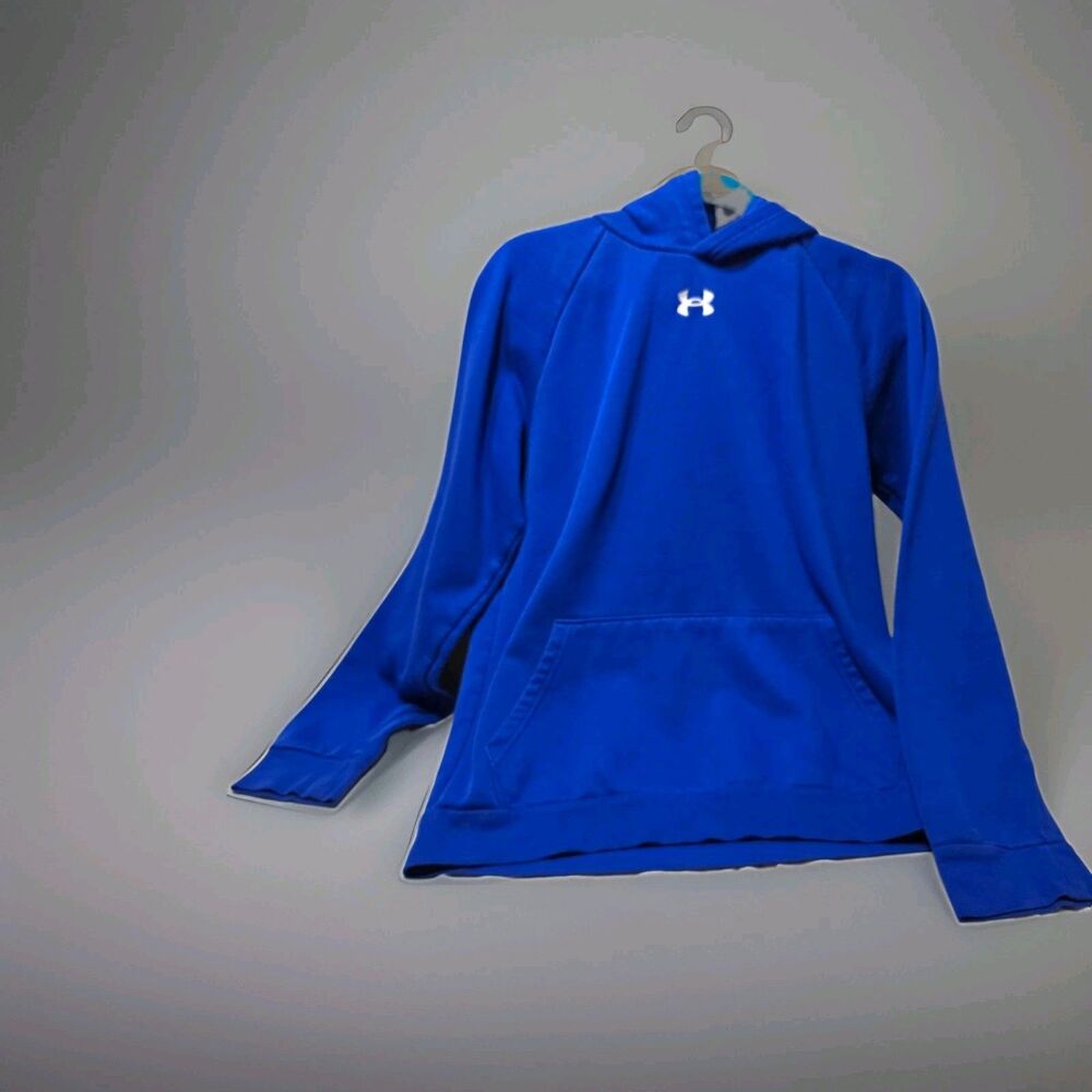 Under Armour Boys Pullover Hoodie YXL Blue Solid Long Sleeve Hooded Pockets